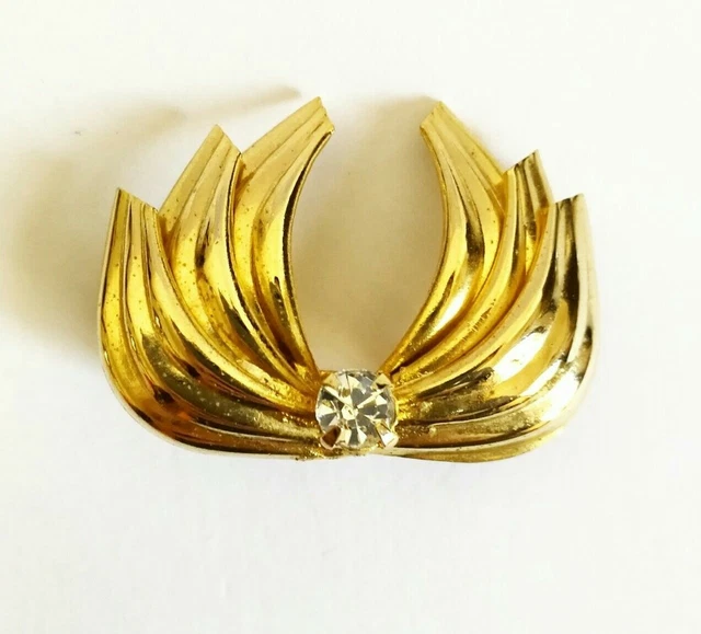Broche Vintage SAOYA Feuilles Dorées - Bijou Signé à Restaurer (épingle à Changer)