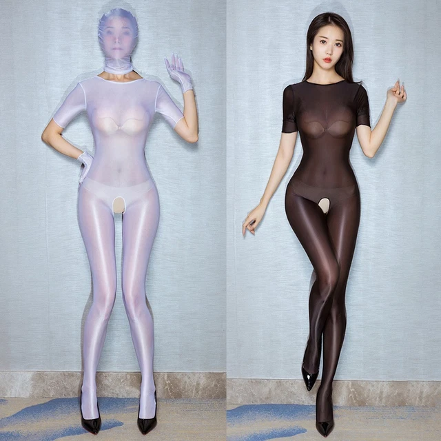 Donna Puro Olio Sexy Lucido Trasparente Body Corpo Calze Biancheria Intima