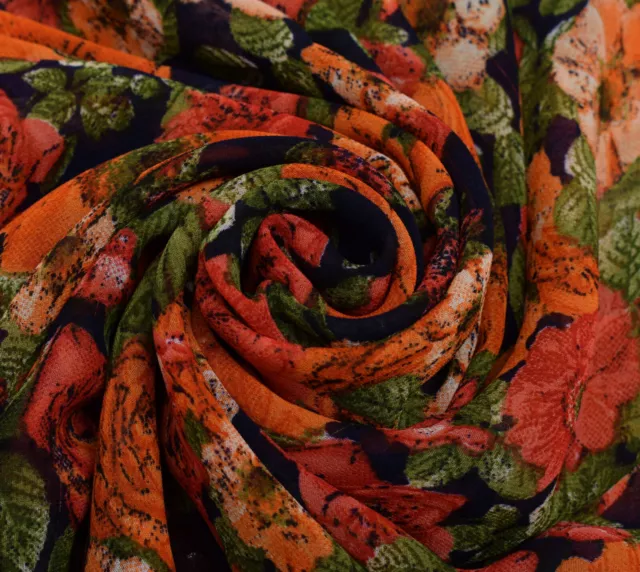 Sushila vintage Saree Blend Georgette Soie Imprimé Floral 5 Yard Craft Tissu