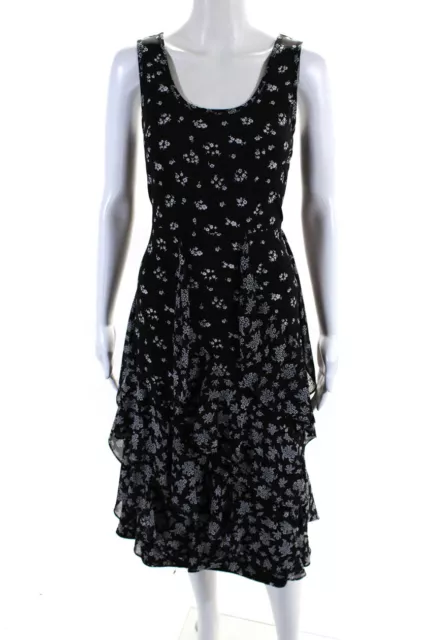 Michael Michael Kors Womens Black Floral Crew Neck Sleeveless Shift Dress Size M