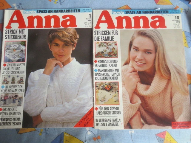 2 X Anna burda Spaß an Handarbeiten 1 + 10 1992 Klöppeln Sticken Stricken Häkel