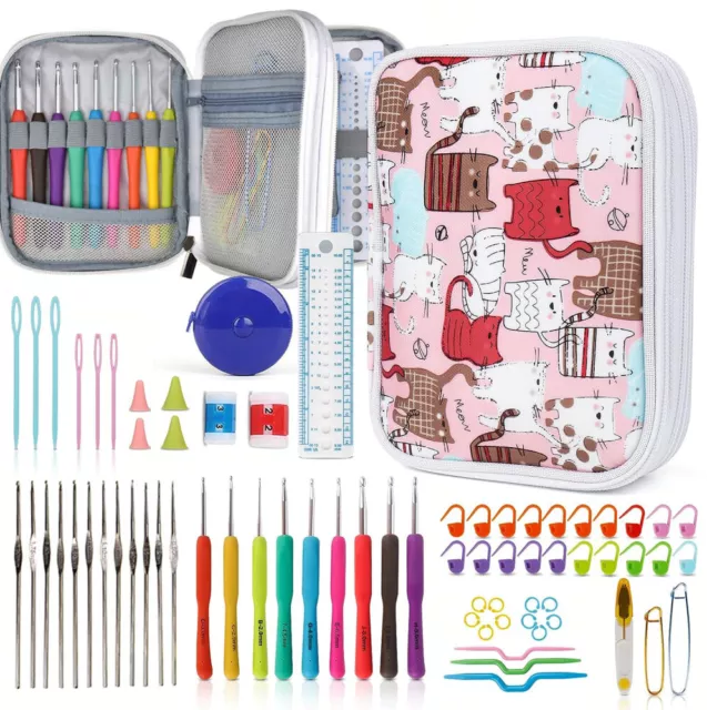 72PCS Crochet Hooks Kit Yarn Knitting Needles Sewing Tools Grip Colorful Set AU