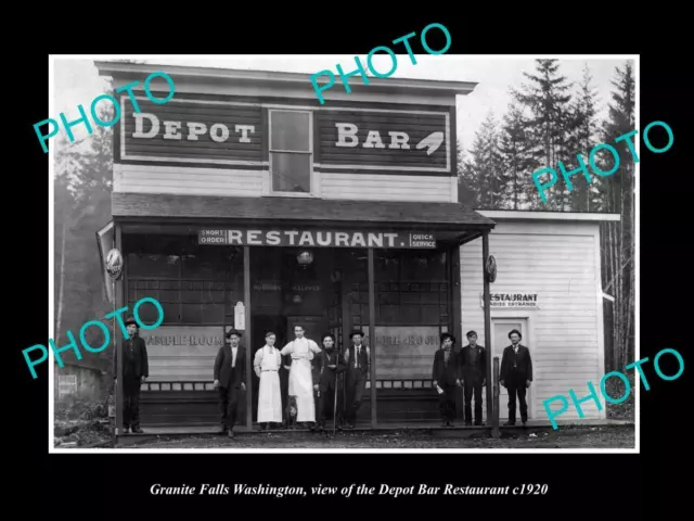 OLD LARGE HISTORIC PHOTO OF GRANITE FALLS WASHINGTON THE DEPOT RESTAURANT c1920