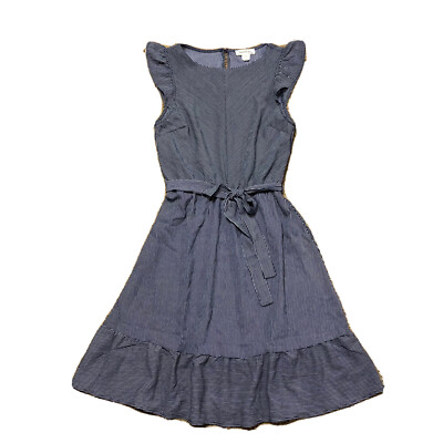 MONTEAU Women's Cap Sleeve Navy Blue and White Striped Dress size S NWT