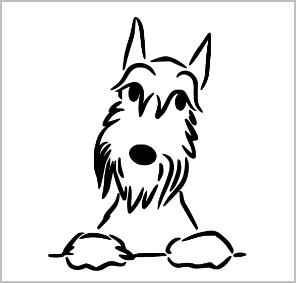 Plantilla Schnauzer orejas recortadas cara de raza de perro 5"" x 5"" hoja reutilizable 55-124