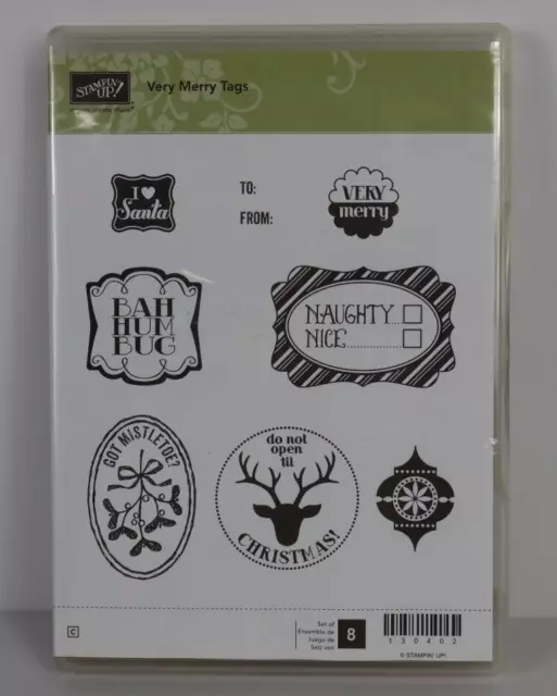 Stampin' Up VERY MERRY TAGS UNMOUNTED Rubber Stamp Set Christmas Holiday