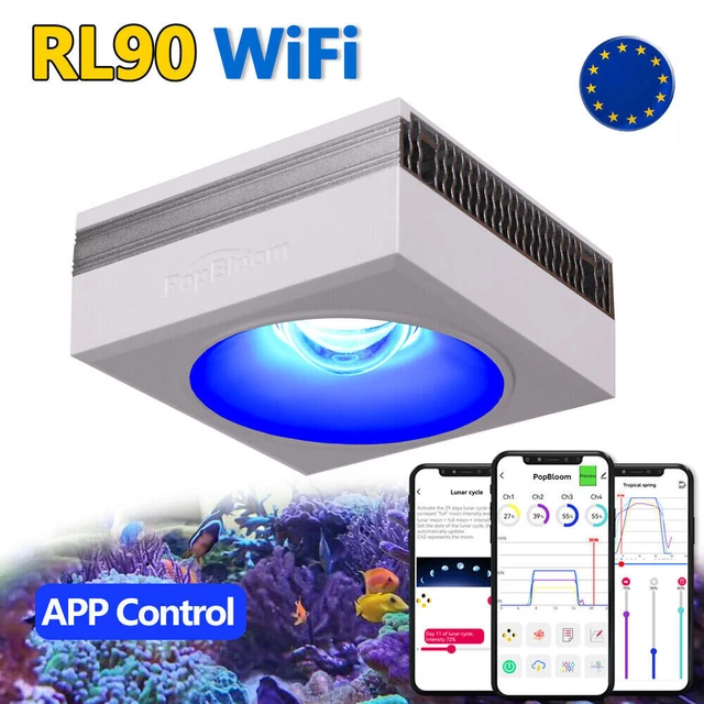 PopBloom WiFi LED Riffleuchte Für Meerwasser-Aquarium (30-60 Cm) – 180W, App-Steuerung, Für Korallen