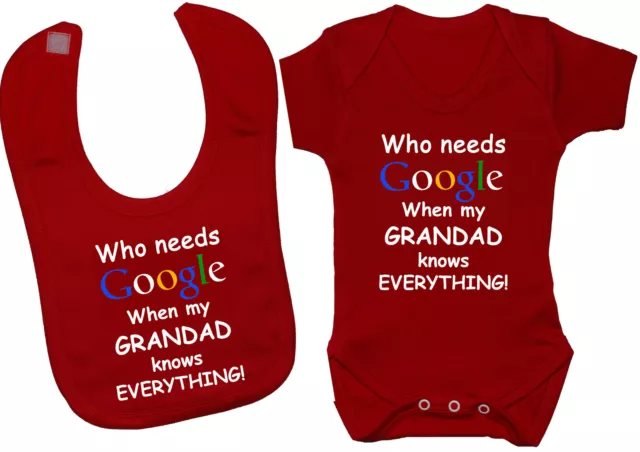 Who Needs Google Grandad Baby Bodysuit Romper T-Shirt & Feeding Bib 0-24m Gift