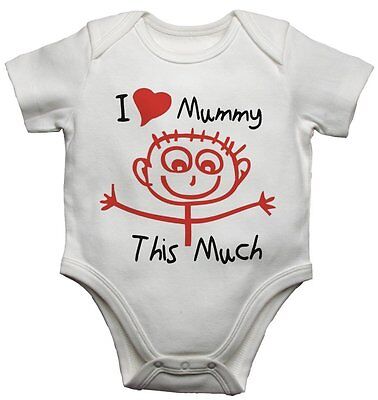Personalised Funny Baby Vest BodySuit I Love My Mummy This Much for Boys & Girls