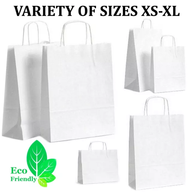 White Paper Bags With Handles Small Large 10 50 100 Party Gift Sweet Sos Carrier
