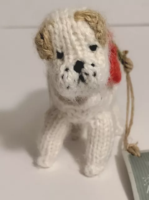 Arcadia Home Hand Knit Alpaca Wool Bulldog Christmas Ornament - New With Tag