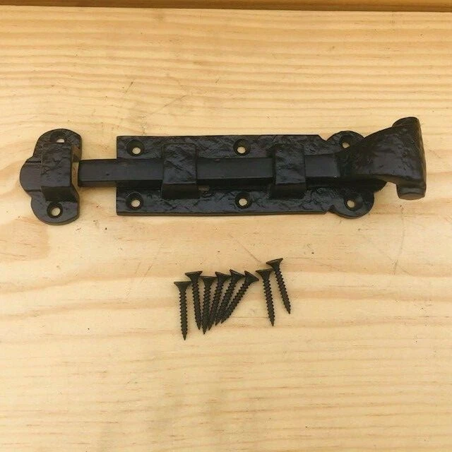 Iron Flat Sliding Lock Cabinet Door Cupboard Bolt Slide Latch Barn Black Secure