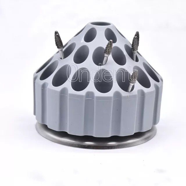 Dental Burs Holder Box Grinding Head Storage Rack 360℃ Rotating Grey 35 Holes