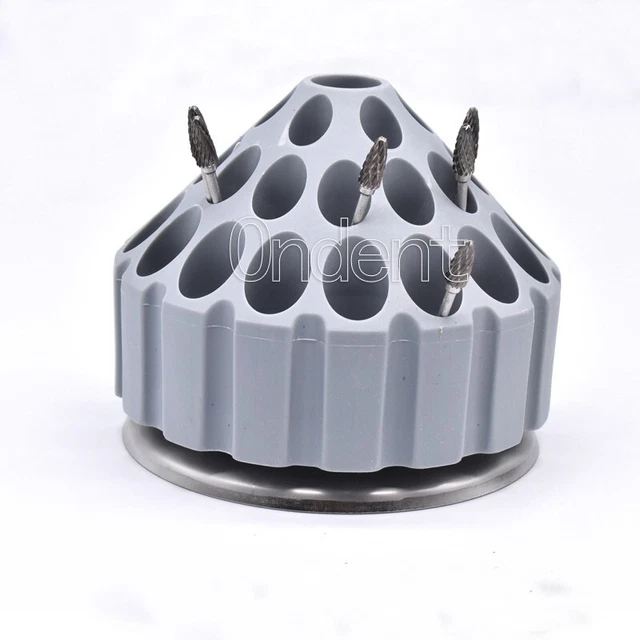 Dental Grinding Head Holder Storage Rack Burs Box 360℃ Rotating Grey 35 Holes