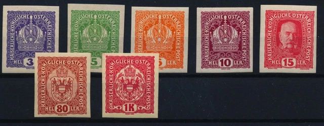 ÖSTERREICH 1916 7Stk. UNGEZÄHNTE MARKEN! Postfrisch ** Kw:560,-€