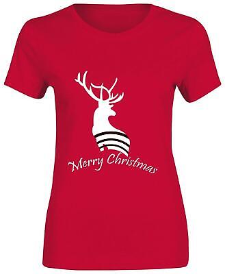 Ladies Merry Christmas Reindeer Printed T Shirt Girls Short Sleeve Top Tees