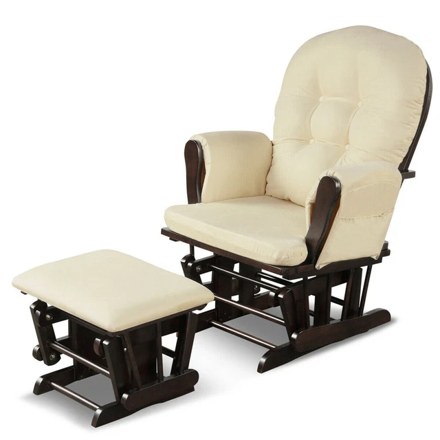 Gymax Glider And Ottoman Cushion Set Wood Baby Nursery Rocking Chair