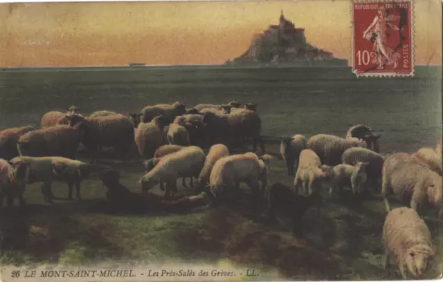 Le MONT ST-MICHEL 50 Les Près Salés des Grèves CPA écrite à Mme CRIQUI vers 1900