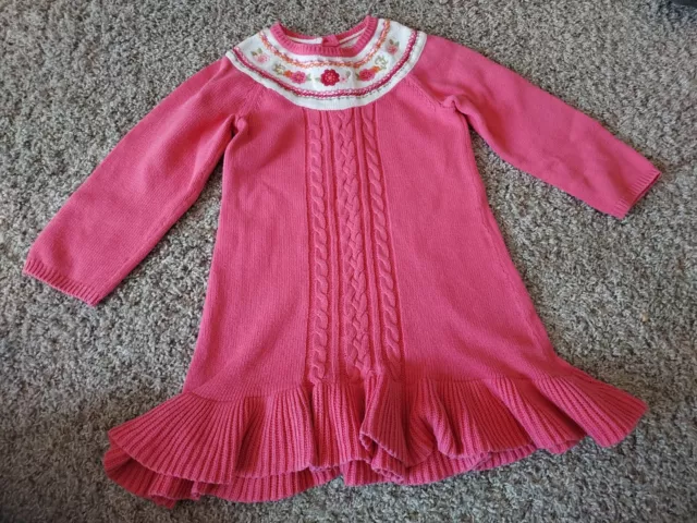 Gymboree Size 3T Pink Long Sleeve Sweater Dress with Flowers Woodland Friends ?