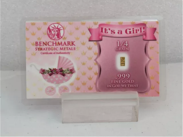 It's a GIRL!!! lovely 1/60 GRAM PURE GOLD BAR PROCLAIMING IT IS A GIRL 2e