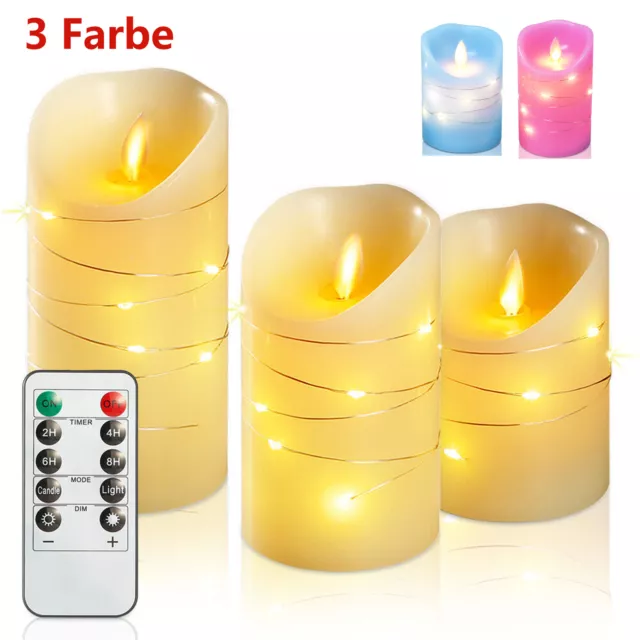 Juego de 3 velas LED con temporizador batería luz parpadeante llama móvil DE