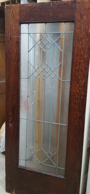 Pine and Leaded Textured Diamond Pattern Full View Glass Interior Door 4