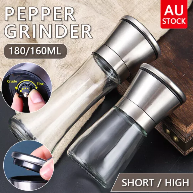 Stainless Steel Salt and Pepper Grinder Manual Ceramic Mill Shaker Glass Kitchen