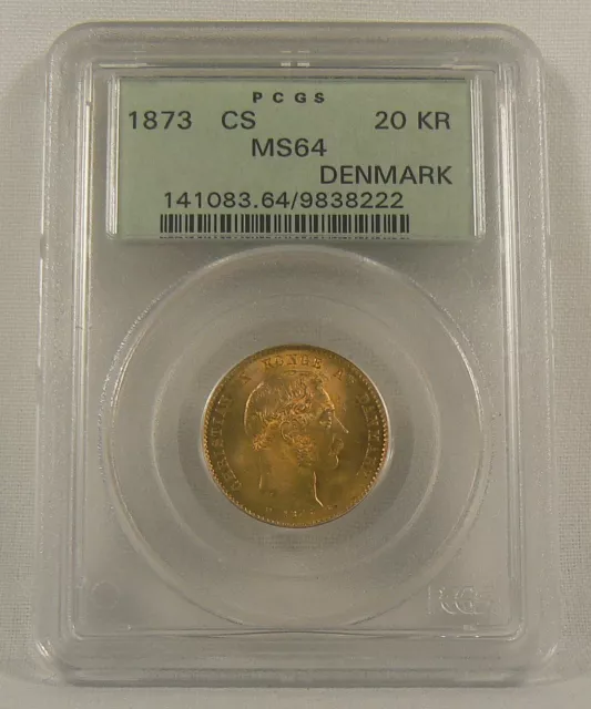 1873 CS Denmark 20 Kroner Gold Coin PCGS MS64