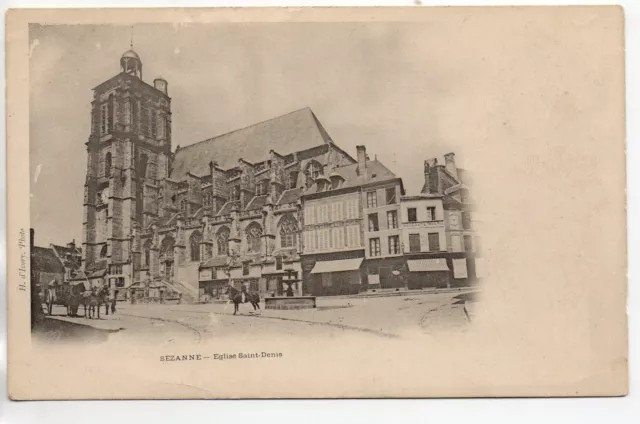 SEZANNE - Marne - CPA 51 - Eglise Saint Denis 3 - place fontaine  magasin