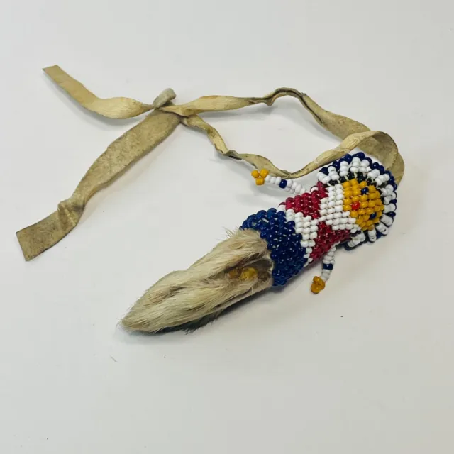 Vintage Native American Seed Bead Doll Rabbits Foot