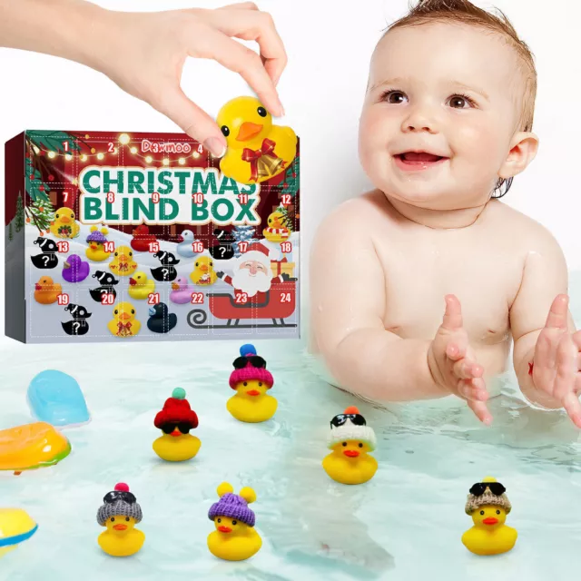 24 Days Christmas Advent Calendar Rubber Ducks Kids Bath Toy Gift HOT