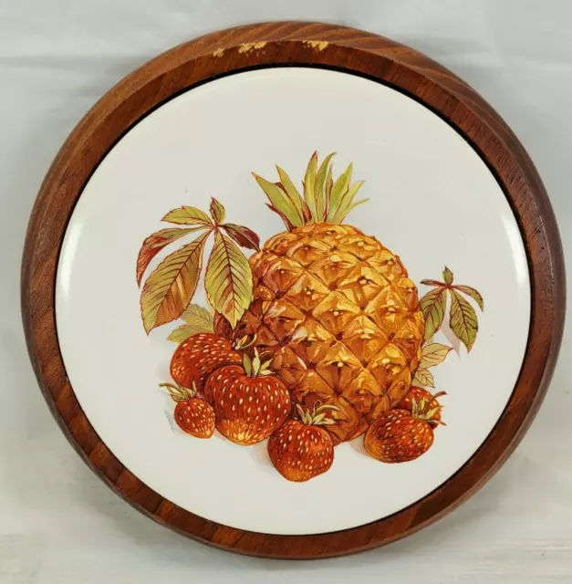 VTG H.R. Johnson Round Ceramic Pineapple Strawberry Hot Plate Trivet England 6"