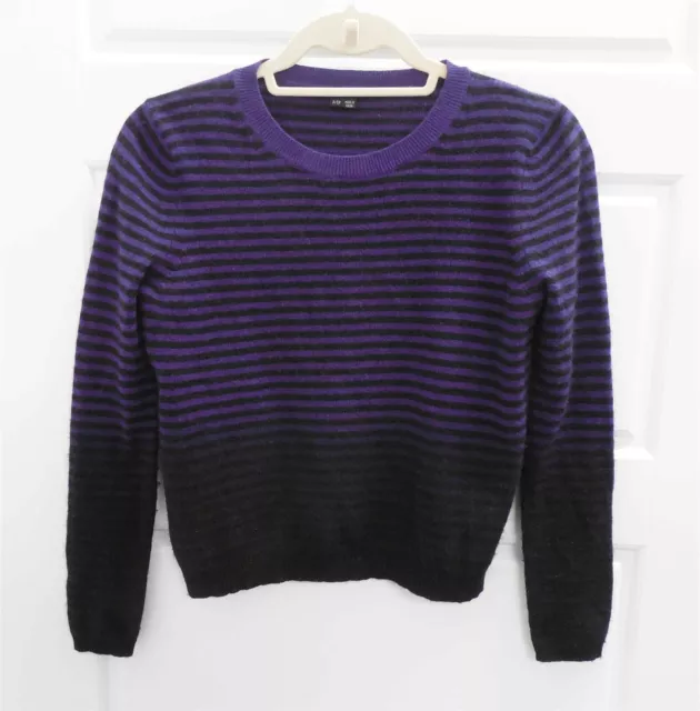 Theory Black Purple Stripe 100% Cashmere Pullover Long Sleeve Sweater sz P