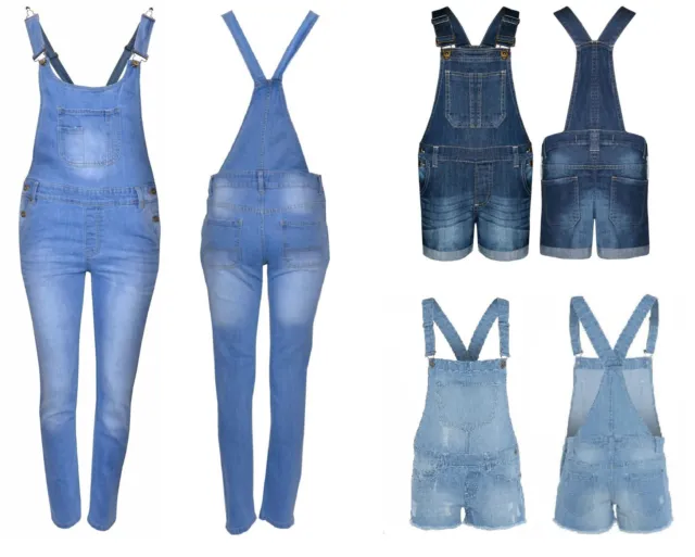 Kids Girl's Denim Jean Dungaree Short & Long Ripped Jumpsuit Playsuits Ages 7-13