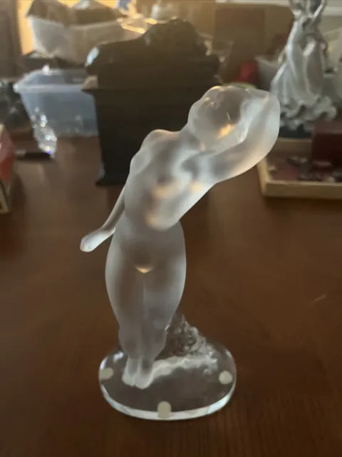 Lalique France Frosted Crystal Glass Nude Danseuse Dancer Art Nouveau Statue