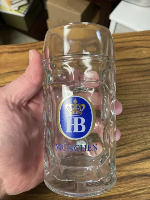 Hofbrau HB Munchen BREWERY Dimpled Beer Mug Glass Stein USED BUT IN GREAT SHAPE
