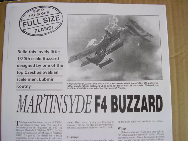Original Model Aircraft Plan  Martinsyde F4 Buzzard 1993 3