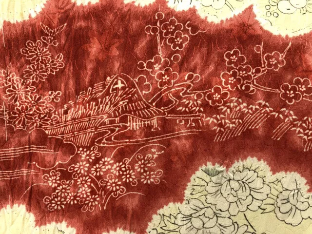 6425746: Japanese Kimono / Antique Nagoya Obi / Shibori / Maple & Kiku With Hous