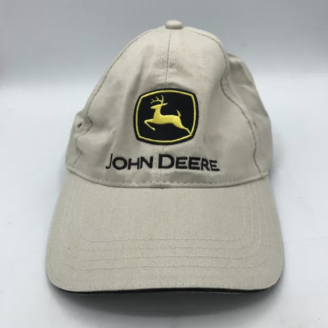 John Deere Hat Cap Strap Back Mens Adjustable Logo Beige Farm