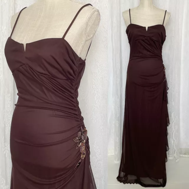 VTG City Triangles Brown Y2K Prom Dress Size M/L Bead Sequin Maxi Fairy Dress