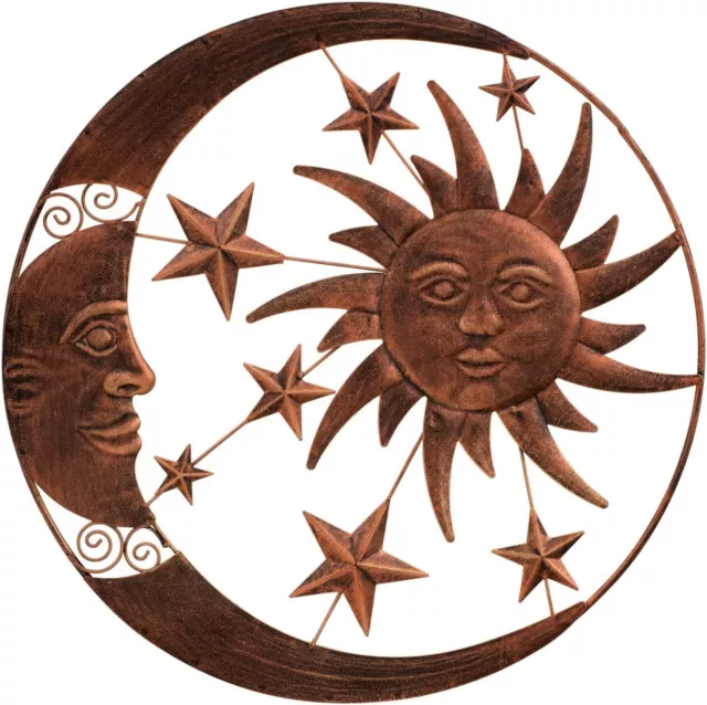 Metal Sun Moon Face Wall Plaque Decor Hang Art Patio Fence Porch Home Garden