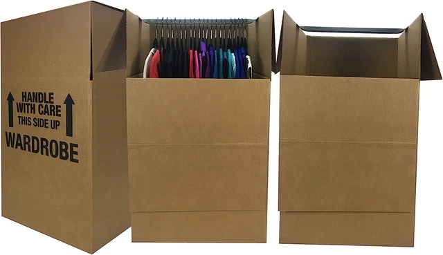 Wardrobe Clothing Moving Boxes 3-Pack Cross-Bars Jackets Pants