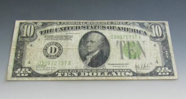 1928 C $10 Federal Reserve Note CLEVELAND FR# 2003 D LOW printing Scarce