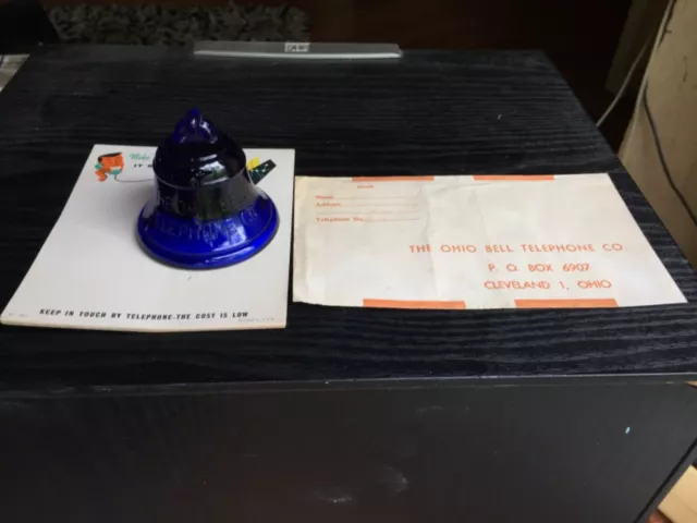 vintage ohio bell paperweight telephone colbalt glass notepad envelope advertise