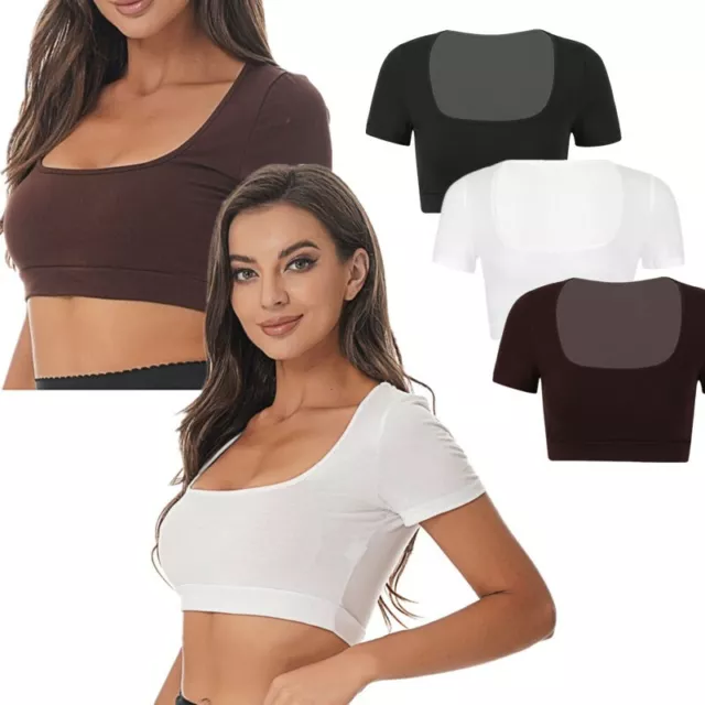 Women's Sexy Crop Top Vest Blouse Short Sleeve Bra Tees Cropped Casual  T-shirt