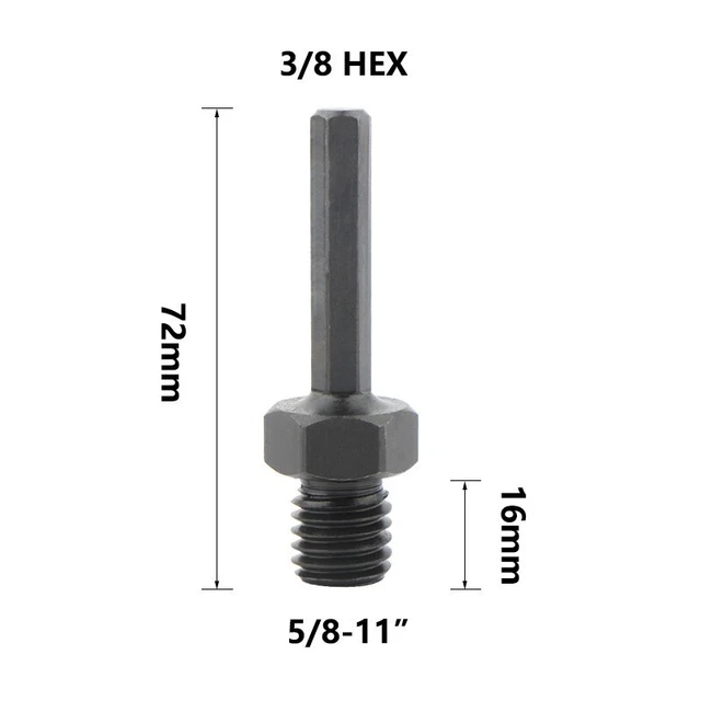 Core Bit Adapter Convert 5/8''-11 Threada Arbor to 3/8'' Hex Shank