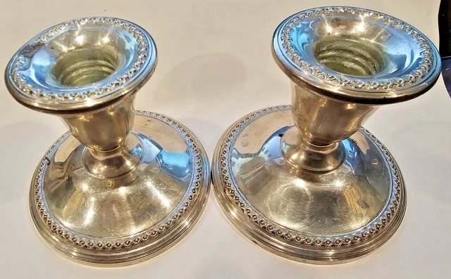 Vintage *Fine* Pair Gadroon Border Rogers Sterling Silver Weighted Candlesticks