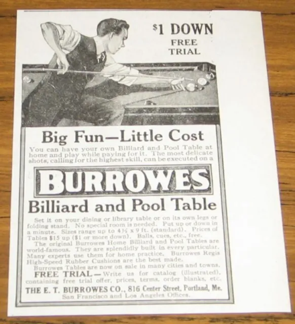 1917 Ad~Burrowes Billiard & Pool Tables~Portland,Me