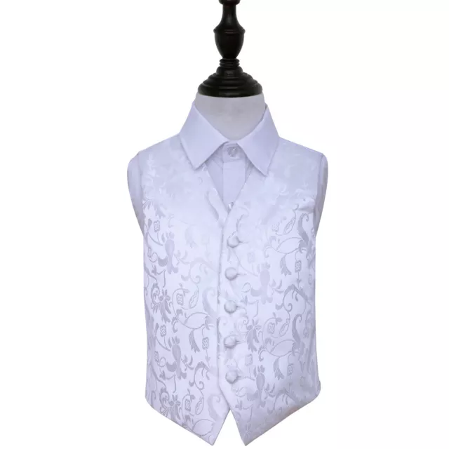 DQT Woven Floral White Page Boys Wedding Waistcoat 2-14 Years