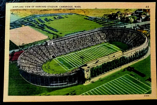 Cambridge MA massachusetts postcard : HARVARD STADIUM - Airplane View 1940s
